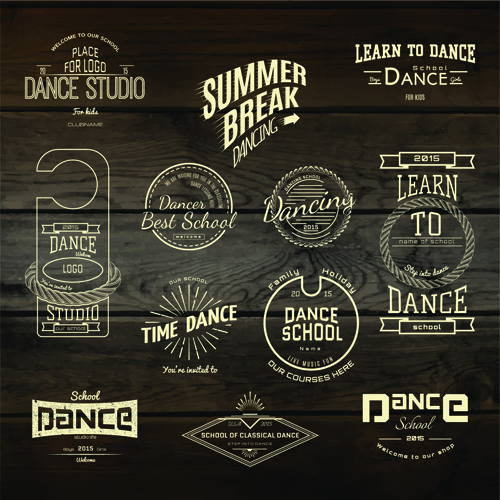 Vintage badges with labels and wood background vector 04