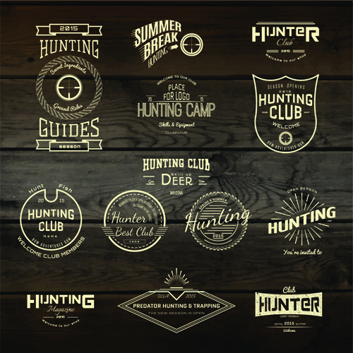 Vintage badges with labels and wood background vector 05