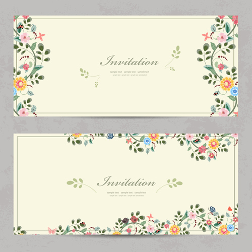 Vintage flower Invitation cards vectors 01