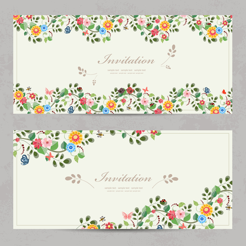 Vintage flower Invitation cards vectors 02