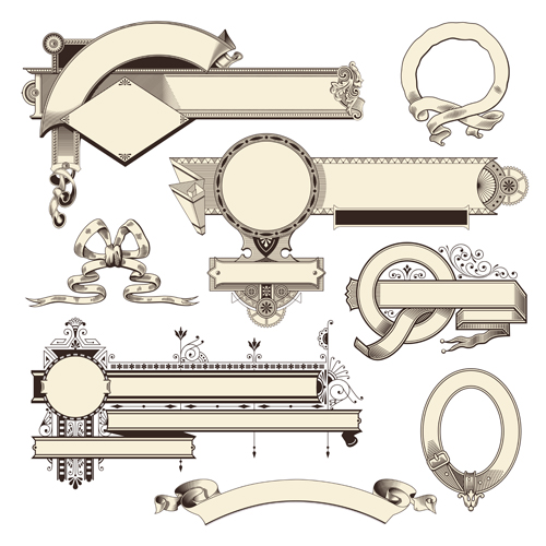 Vintage frames ornaments with ribbon vector
