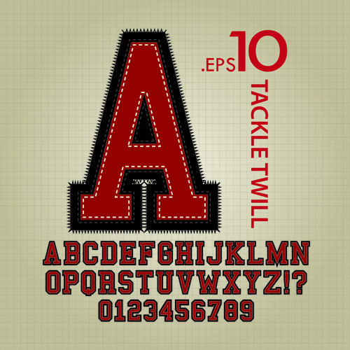 Vintage twill alphabet with numbers vector