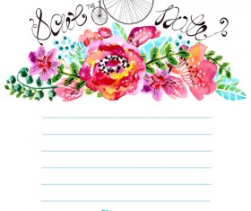 Watercolor flower wedding invitation vector graphics 01