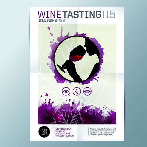 Watercolor wine menu design vector 01