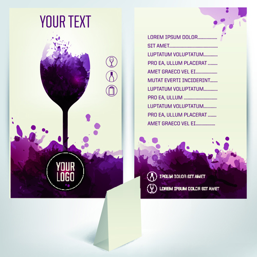 Watercolor wine menu design vector 02