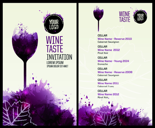 Watercolor wine menu design vector 06