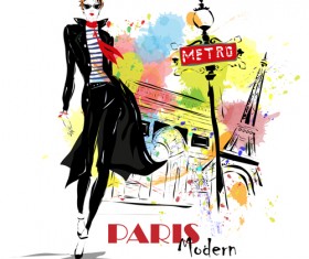 Woman with fashion elements template vector 01