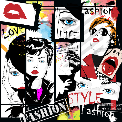 Woman with fashion elements template vector 02