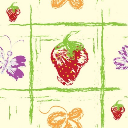 Hand drawn fruit with butterfly seamless pattern vector 05