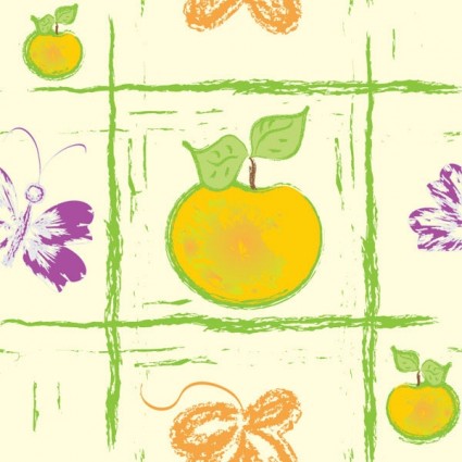 Hand drawn fruit with butterfly seamless pattern vector 02