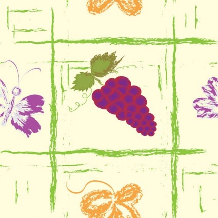 Hand drawn fruit with butterfly seamless pattern vector 01