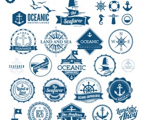 land and sea labels vintage style vector 01