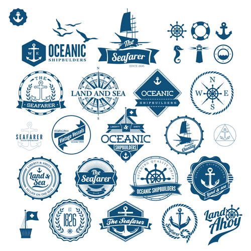 land and sea labels vintage style vector 01