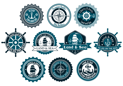 land and sea labels vintage style vector 02