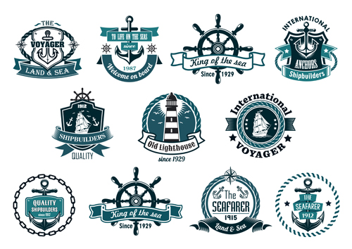 land and sea labels vintage style vector 03