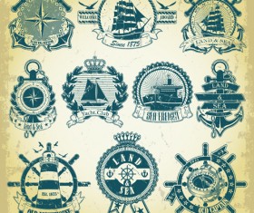 land and sea labels vintage style vector 04