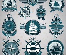 land and sea labels vintage style vector 05