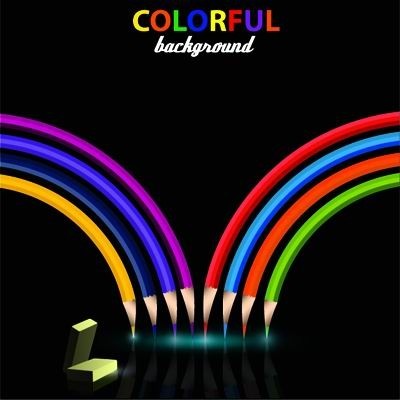 Colorful pencil with black background vector 01