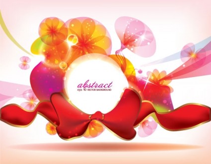 Shiny floral with red ribbon  background vector
