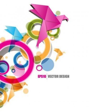 Origami birds with abstract background vector