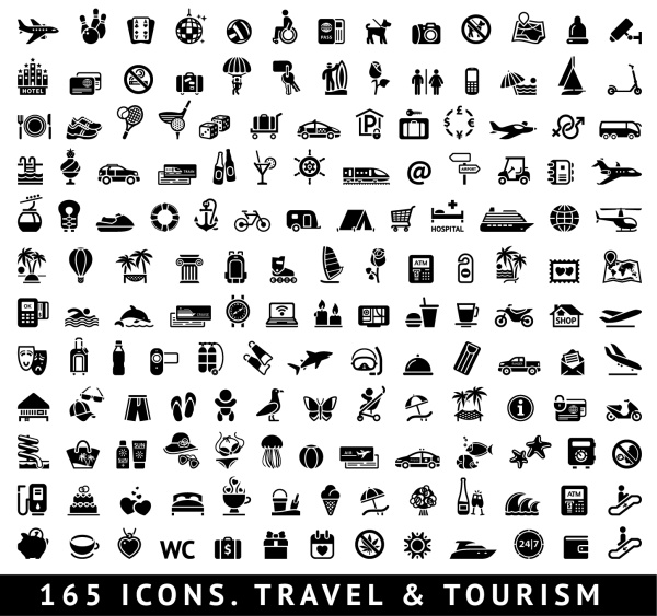 165 Kind icons travel with tourism vector material