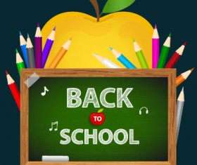 Apple with school elements background vector 02