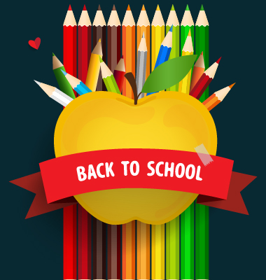 Apple with school elements background vector 03