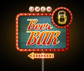 Bar neon boards vectors material 05