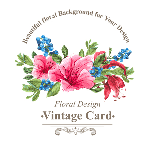 Beautiful floral background vintage card vector 01