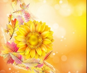 Beautiful sunflowers golden background set vector 01