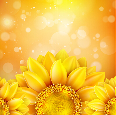 Beautiful sunflowers golden background set vector 02