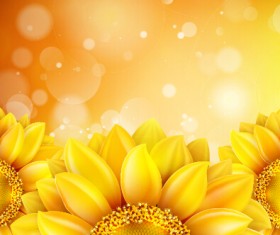 Beautiful sunflowers golden background set vector 03