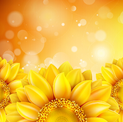 Beautiful sunflowers golden background set vector 03