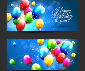 Birthday banners colored balloons vector 01