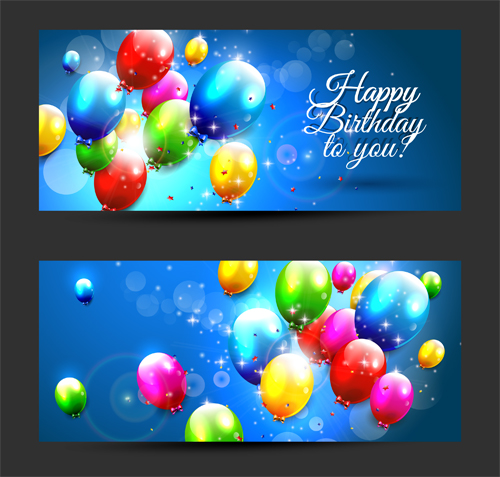 Birthday banners colored balloons vector 01