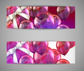 Birthday banners colored balloons vector 02