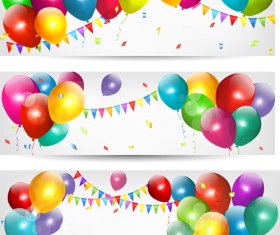 Birthday banners colored balloons vector 03