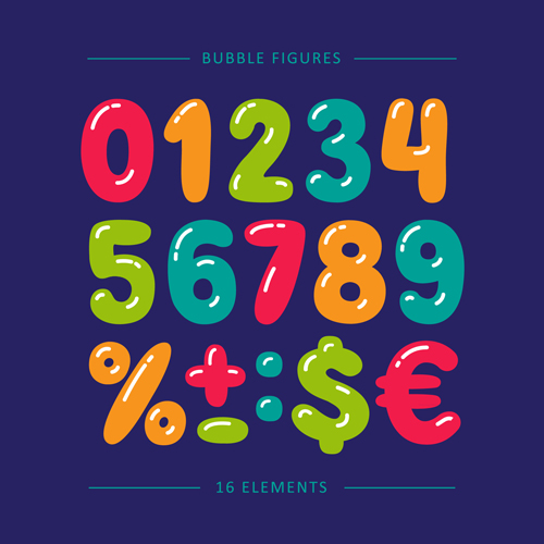 Bubble numbers and symbols cartoon vector
