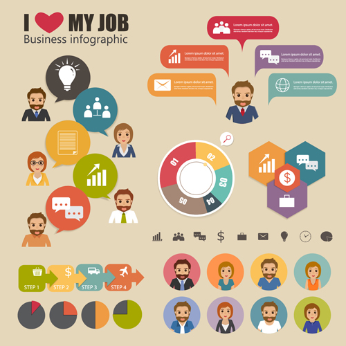 Business people working vector templates set 04