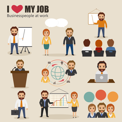 Business people working vector templates set 07