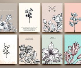 Cards flowers hand drawing vector