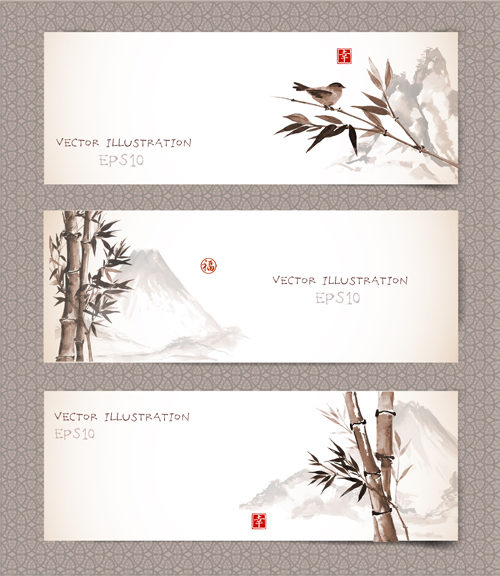 Chinese painting styles banner vectors 01