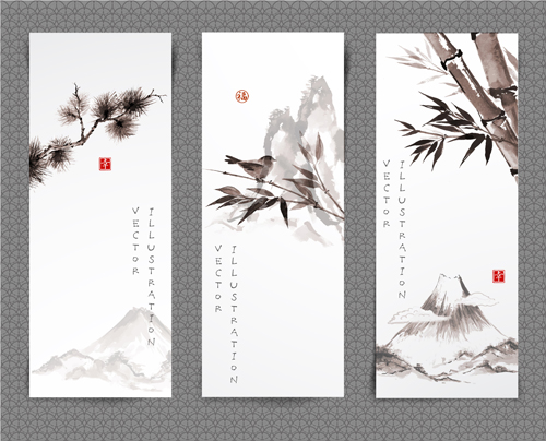 Chinese painting styles banner vectors 02