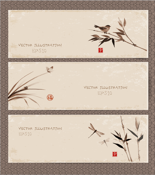 Chinese painting styles banner vectors 04