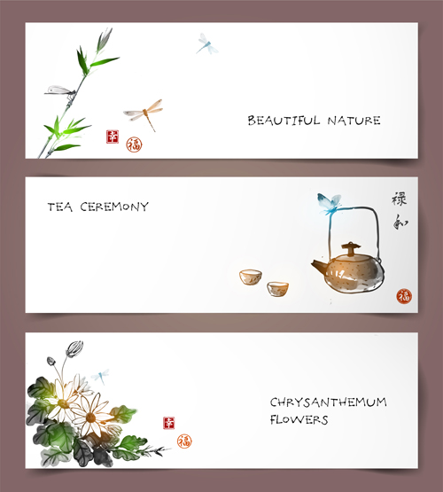 Chinese painting styles banner vectors 05