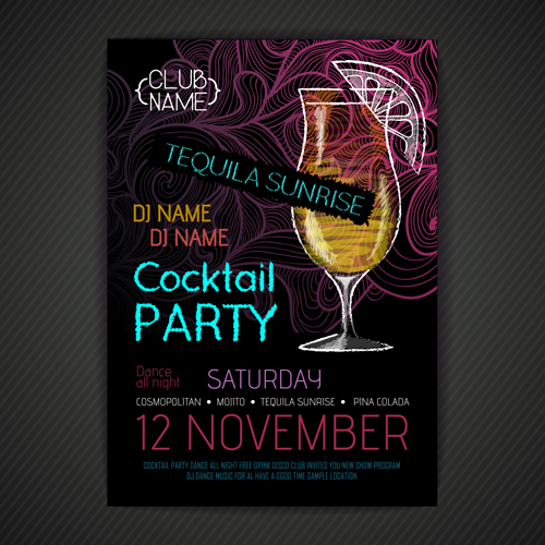 Cocktail party hand drawn flyer vector material