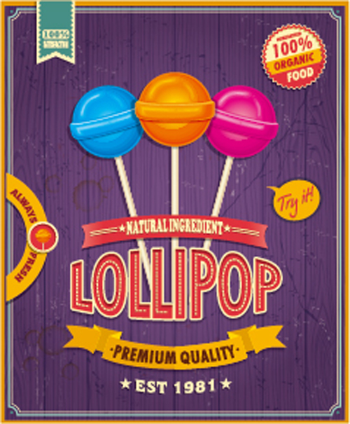 Colored lollipop vintage styles poster vector 01