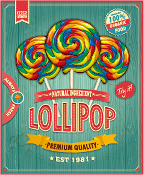 Colored lollipop vintage styles poster vector 02