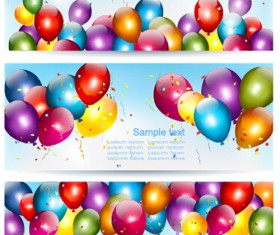 Colorful balloons banners birthday vector 01