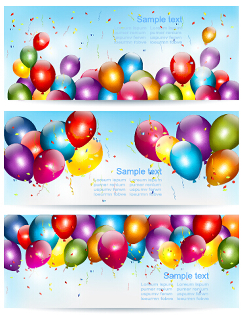 Colorful balloons banners birthday vector 01